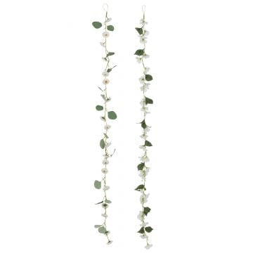 Slinger bloemen+blaadjes plastiek wit/groen assortiment van twee