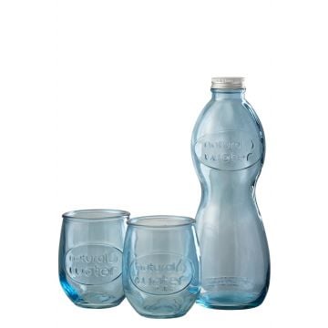 Doos fles+2glazen natural water glas lichtblauw