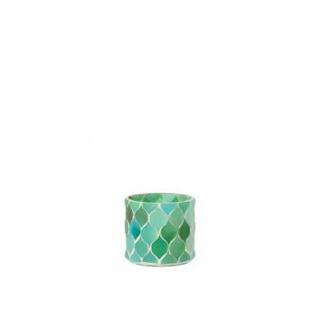 Teelicht houder mozaiek diamant glas blauw/groen small