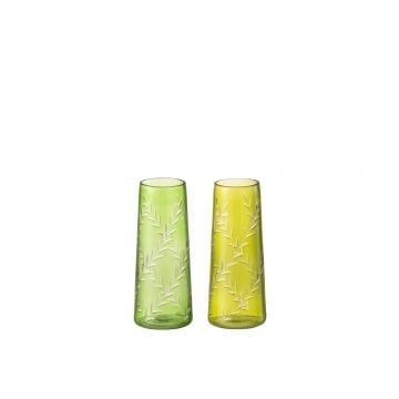 Vaas bladeren glas groen small assortiment van twee