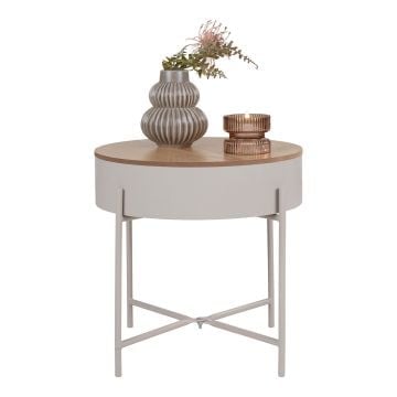 Bijzettafel Sisco - Ø40cm - met opbergruimte - grijs