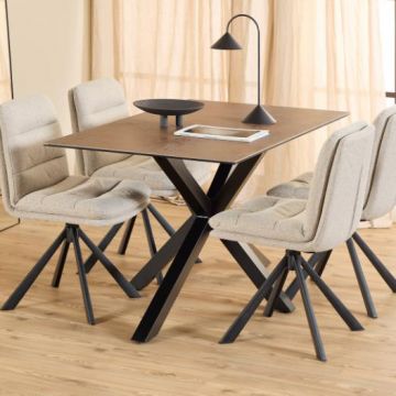 Eettafel Hennie - 135x80x75,5cm - keramisch blad - roestbruin