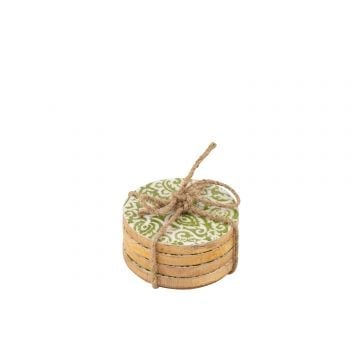 Set van 4 onderzetters patroon mango hout groen/wit