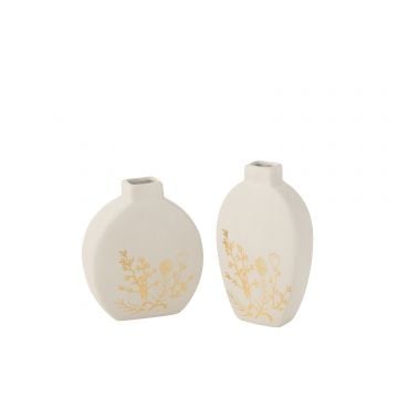 Vaas bloem tekening porselein goud/wit small assortiment van 2