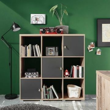 Boekenkast Moleskin met 3 deuren - antraciet/old style 