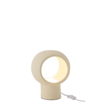 Tafel lamp cirkel glas globe aardewerk beige