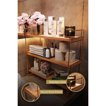 Rustiek houten wandplank met metalen beugels - 100% massief hout, goudbruin