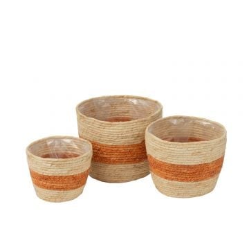 Set van 3 mand streep maïs naturel/oranje