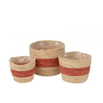 Set van 3 mand streep maïs naturel/rood