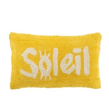 Kussen soleil getuft katoen geel/wit