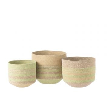 Set van 3 mand strepen zeegras naturel/groen