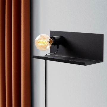 Wandlamp Sheen - 40x15x15cm - met legplankje - zwart metaal