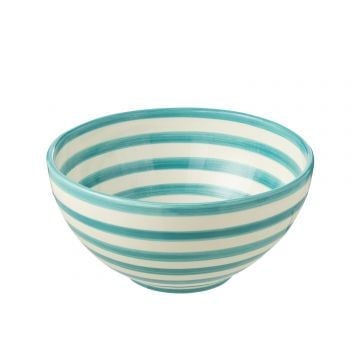 Bowl granada stripes high ceramic white/aqua large