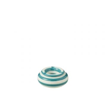 Ashtray granada stripes ceramic white/aqua small