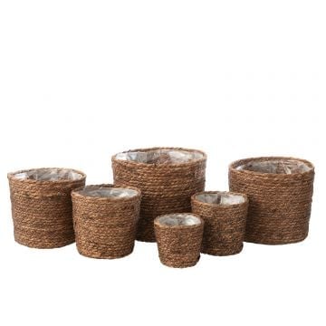 Set 5 van bloempotten ubeda jute/plastiek donker naturel