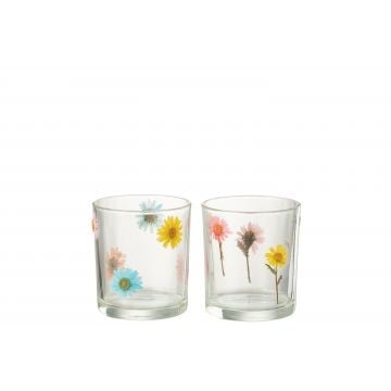 T-lichthouder posy medium glas mix assortiment van 2