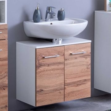 Wastafelonderkast Pares 60cm 2 lades - wit/wotan eik