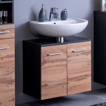 Wastafelonderkast Pares 60cm 2 lades - grafiet/wotan eik