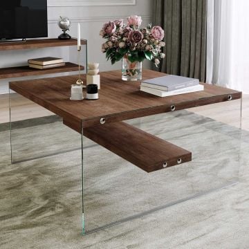 Locelso Salontafel | 100% Grenen Massief Hout | 8mm Dikte | Gehard Glas