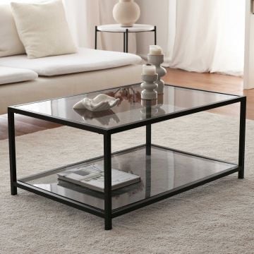 Locelso Salontafel | 4mm Gehard Glas en Metalen Frame | Fume Zwart