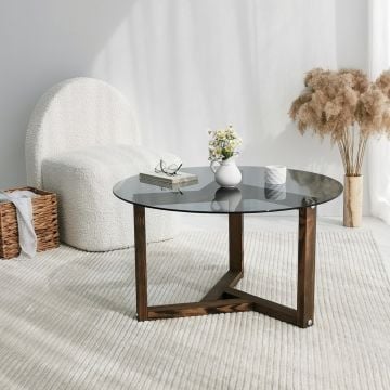 Locelso Salontafel | 100% Gehard Glas, Grenen Massief Houten Frame | Fume