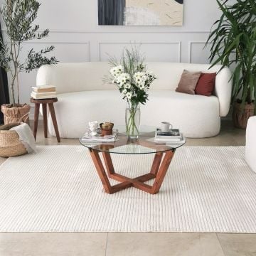 Locelso Salontafel | 100% Gehard Glas en Massief Houten Frame | 75 cm x 35 cm x 75 cm