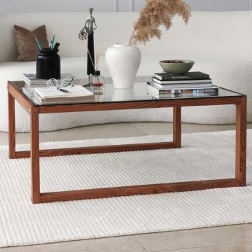 Locelso Salontafel | Gehard Glas en Massief Houten Frame | 90x40x90 cm | Hout