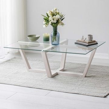 Locelso Salontafel | 100% Glas en Dennenhouten Frame | 105x35x65cm | Wit
