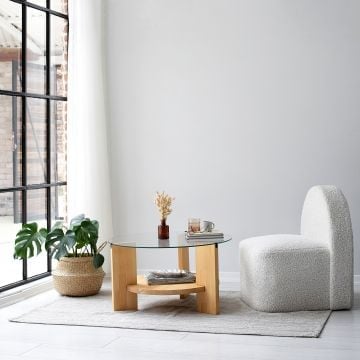 Locelso Salontafel | 100% Gehard Glas | Massief Grenen Frame | Eikenkleur