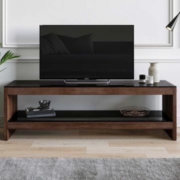 Locelso TV-meubel | 100% massief grenenhout | 8mm dik | gehard glas | walnoot
