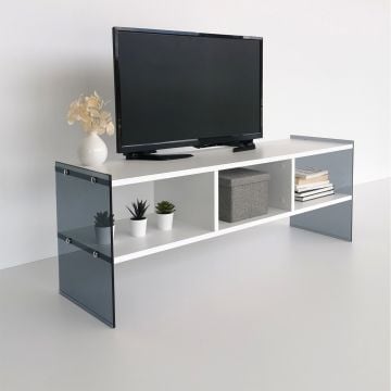 Locelso TV-meubel | Melamine coating | 100% gehard glas | Witte damp