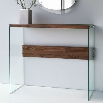 Locelso Commode van gehard glas | Notelaar | 8mm glas | Massief grenen frame