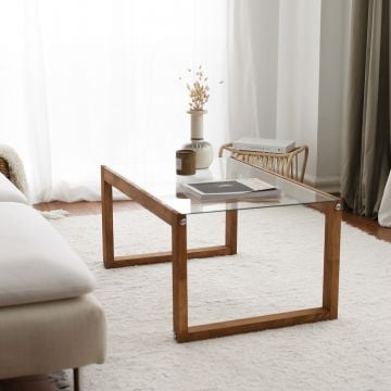 Locelso Salontafel | 100% Grenen Massief Hout | 6mm Dikte | 100% Gehard Glas | 85x40x55 cm | Houten