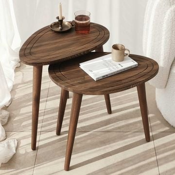 Houten Nesting Tables Set | 100% Massief Hout | Walnoot Afwerking