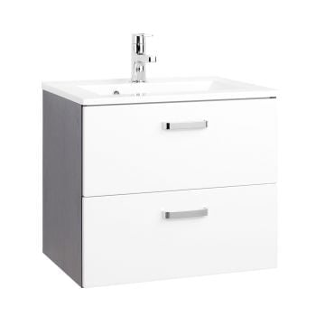 Wastafelmeubel Bobbi 60cm 2 lades - grafiet/hoogglans wit
