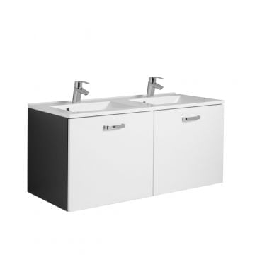 Wastafelmeubel Bobbi 120cm met dubbele wastafel en 2 lades - grafiet/hoogglans wit