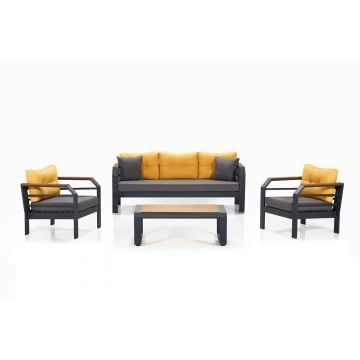 Loungeset Tuin Woody Fashion | Driezit, zeteltjes, salontafel | Oranje-Zwart