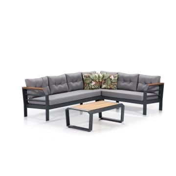 Woody Fashion Tuin Loungeset - Zwart Grijs, Aliminium Frame, Acryl Stof