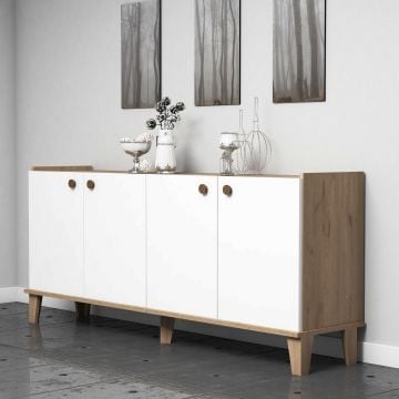 Elegant eiken wit dressoir met ruimtebesparende planken