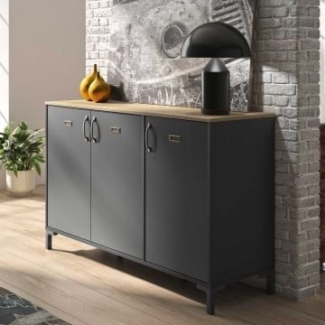 Industrieel dressoir Manno 136cm 3 deuren - zwart