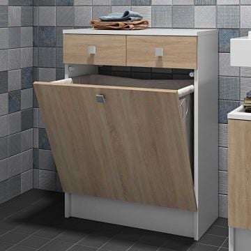 Badkamerkast Variety met wasmand - wit/eik