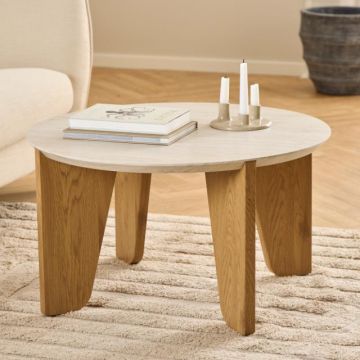 Salontafel Dockland - Ø80x45 cm - eikdecor en travertijn