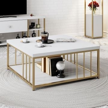 Woody Fashion Salontafel | 100% Melamine | Metalen Poten | Witgoud