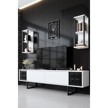 Woody Fashion TV-meubel | Melamine coating | Metalen poten | Wit Zwart