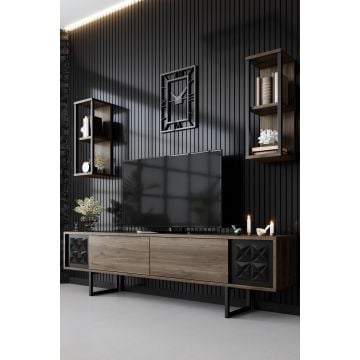 Modieus Woody TV-meubel | 100% Melamine | Metalen Poten | Walnoot Zwart