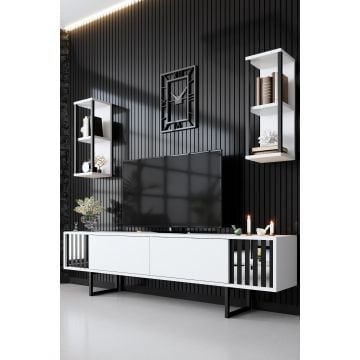 Modern TV-meubel | Woody Mode | 100% Melamine | Metalen Poten | Wit Zwart