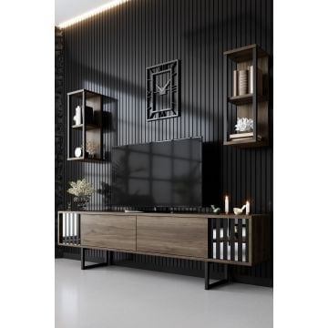 Stijlvol Woody Fashion TV-meubel | 100% Melamine | Metalen poten | Walnoot Zwart