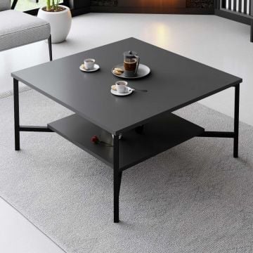 Houten Fashion Salontafel | 18mm Melamine Laag | Metalen Poten | Antraciet Zwart