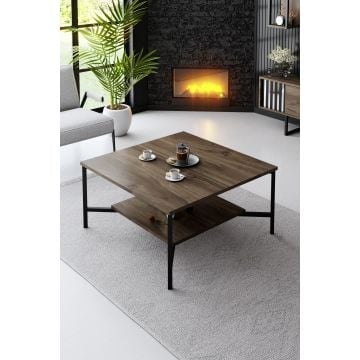 Modieuze Houten Salontafel | 100% Melamine | 18mm Dikte | Zwart Notenhout | 80x80x40cm