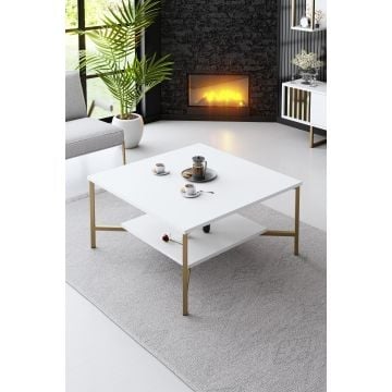 Moderne Woody Fashion Salontafel | Melamine Gecoat | Metalen Poten | 80x80x40cm | Wit Zwart